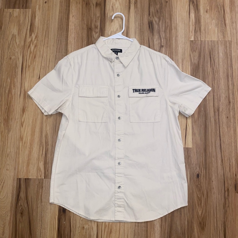 True Religion Short Sleeve Cream Bottom Up (Small)